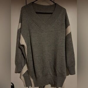 Gray and Cream Women's Sweater